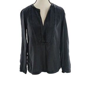BCBGMaxazria Silk Blouse Black Peasant V Neck Long Sleeve Womens Size XS